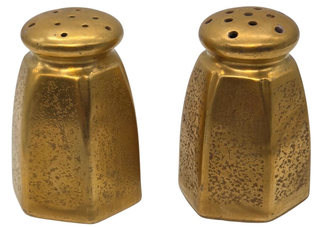 PAIR GOLD ENCRUSTED BAVARIAN PORCELAIN SALT & PEPPER SHAKERS